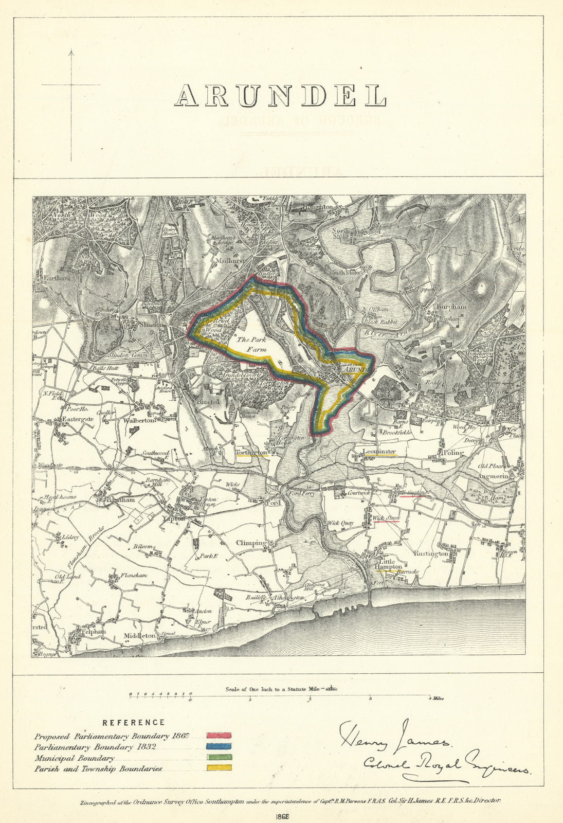 Arundel, Sussex. JAMES. Parliamentary Boundary Commission 1868 old antique map